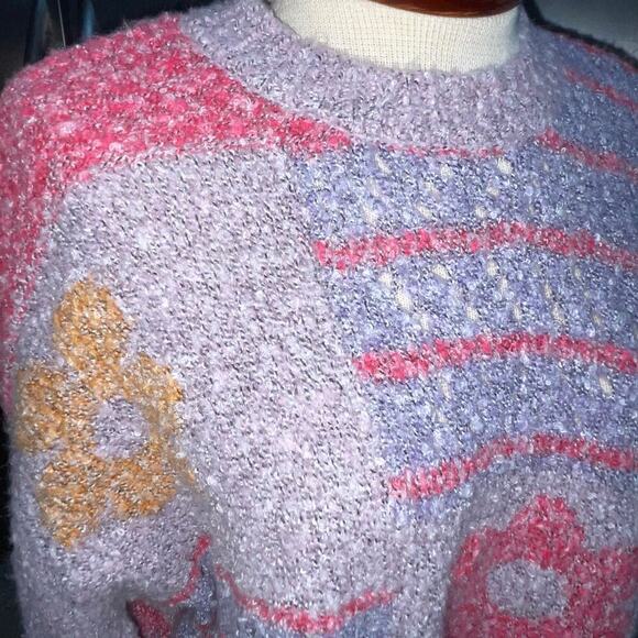 Sincerely Jules Size XS Floral Sweater Cropped Soft Floral Boxy Loose Fit Chunky - Picture 2 of 5